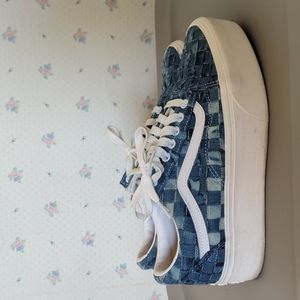 Vans 🛹 Old Skool 😎 Stackform 🥞 Woven Denim Platform Shoes